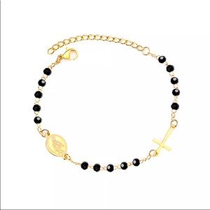NWT gold plated beaded chain link bracelet cross